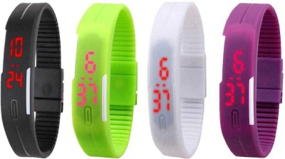 NS18 Silicone Led Magnet Band Watch Combo of 4 Black, Green, White And Purple Digital Watch  - For Couple   Watches  (NS18)