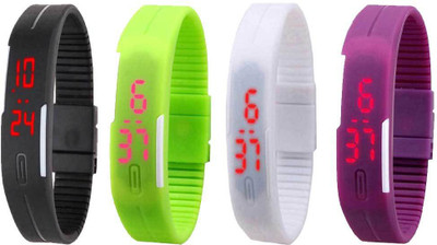 

NS18 Silicone Led Magnet Band Watch Combo of 4 Black, Green, White And Purple Watch - For Couple