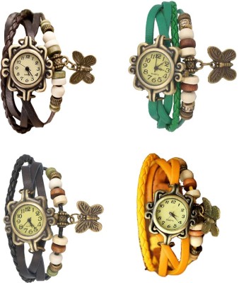 NS18 Vintage Butterfly Rakhi Combo of 4 Brown, Black, Green And Yellow Analog Watch  - For Women   Watches  (NS18)
