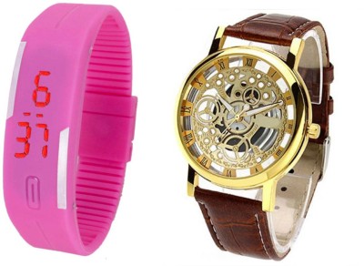 COSMIC PINK MAGNET LED BAND AND TRANSPARENT BROWN Analog-Digital Watch  - For Couple   Watches  (COSMIC)
