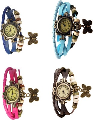 NS18 Vintage Butterfly Rakhi Combo of 4 Blue, Pink, Sky Blue And Brown Analog Watch  - For Women   Watches  (NS18)