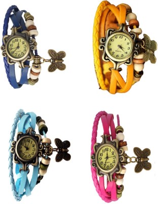 NS18 Vintage Butterfly Rakhi Combo of 4 Blue, Sky Blue, Yellow And Pink Analog Watch  - For Women   Watches  (NS18)