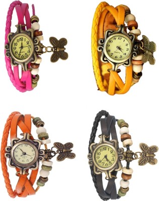 NS18 Vintage Butterfly Rakhi Combo of 4 Pink, Orange, Yellow And Black Analog Watch  - For Women   Watches  (NS18)