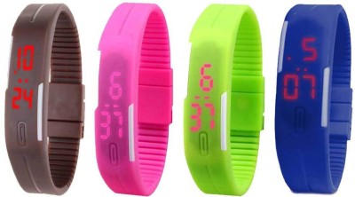 NS18 Silicone Led Magnet Band Combo of 4 Brown, Pink, Green And Blue Digital Watch  - For Boys & Girls   Watches  (NS18)
