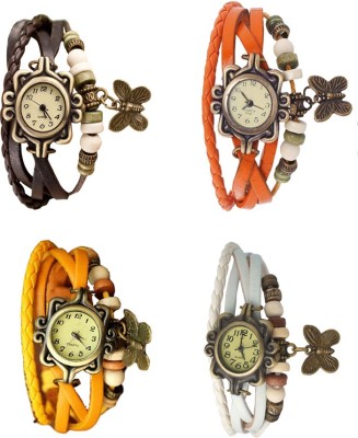NS18 Vintage Butterfly Rakhi Combo of 4 Brown, Yellow, Orange And White Analog Watch  - For Women   Watches  (NS18)