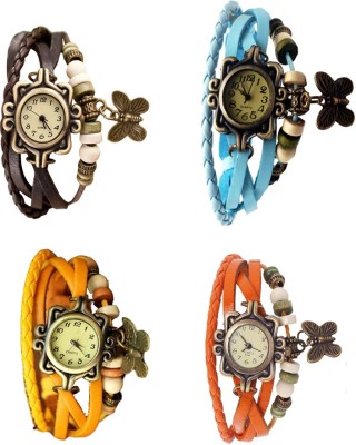 NS18 Vintage Butterfly Rakhi Combo of 4 Brown, Yellow, Sky Blue And Orange Analog Watch  - For Women   Watches  (NS18)