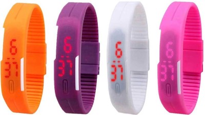NS18 Silicone Led Magnet Band Watch Combo of 4 Orange, Purple, White And Pink Digital Watch  - For Couple   Watches  (NS18)