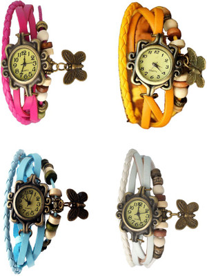 

Kissu Vintage Rakhi Combo of 4 Pink, Sky Blue, Yellow And White Watch - For Women