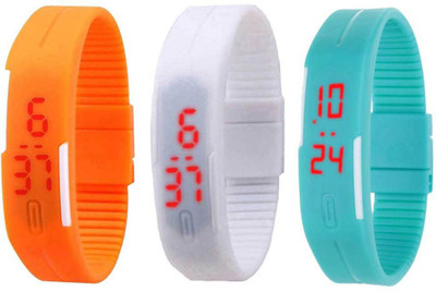 

Kissu Led Band Watch Combo of 3 Orange, White And Sky Blue Watch - For Couple