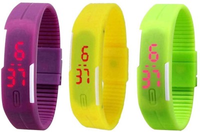 NS18 Silicone Led Magnet Band Combo of 3 Purple, Yellow And Green Digital Watch  - For Boys & Girls   Watches  (NS18)