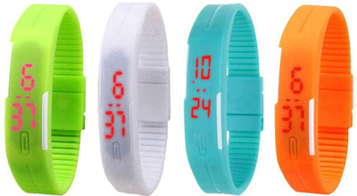 

NS18 Silicone Led Magnet Band Combo of 4 Green, White, Sky Blue And Orange Watch - For Boys & Girls