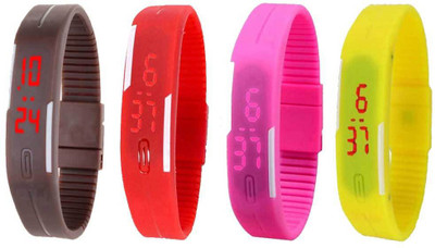 

NS18 Silicone Led Magnet Band Combo of 4 Brown, Red, Pink And Yellow Watch - For Boys & Girls