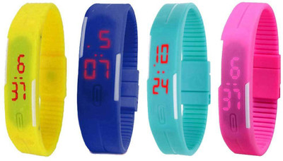 

NS18 Silicone Led Magnet Band Watch Combo of 4 Yellow, Blue, Sky Blue And Pink Watch - For Couple