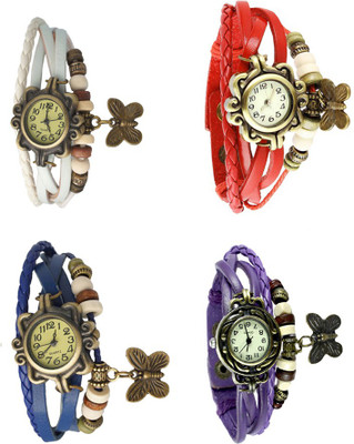 

Kissu Vintage Rakhi Combo of 4 White, Blue, Red And Purple Watch - For Women