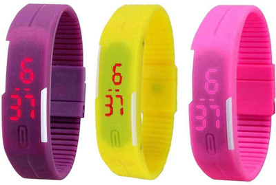 

Kissu Led Band Watch Combo of 3 Purple, Yellow And Pink Watch - For Couple
