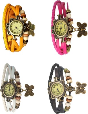 NS18 Vintage Butterfly Rakhi Combo of 4 Yellow, White, Pink And Black Analog Watch  - For Women   Watches  (NS18)