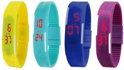 NS18 Silicone Led Magnet Band Watch Combo of 4 Yellow, Sky Blue, Blue And Purple Digital Watch  - For Couple   Watches  (NS18)