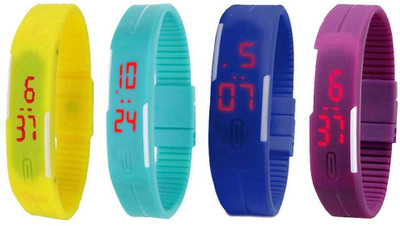 

NS18 Silicone Led Magnet Band Watch Combo of 4 Yellow, Sky Blue, Blue And Purple Watch - For Couple