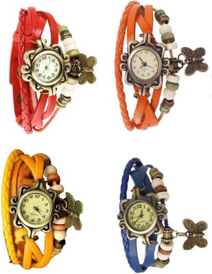 NS18 Vintage Butterfly Rakhi Combo of 4 Red, Yellow, Orange And Blue Analog Watch  - For Women   Watches  (NS18)