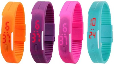 NS18 Silicone Led Magnet Band Watch Combo of 4 Orange, Purple, Pink And Sky Blue Digital Watch  - For Couple   Watches  (NS18)