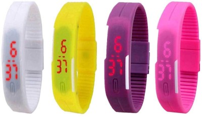 NS18 Silicone Led Magnet Band Watch Combo of 4 White, Yellow, Purple And Pink Digital Watch  - For Couple   Watches  (NS18)