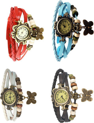 

NS18 Vintage Butterfly Rakhi Combo of 4 Red, White, Sky Blue And Black Watch - For Women
