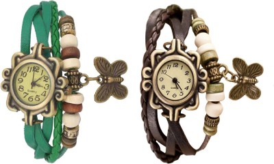 NS18 Vintage Butterfly Rakhi Watch Combo of 2 Green And Brown Analog Watch  - For Women   Watches  (NS18)