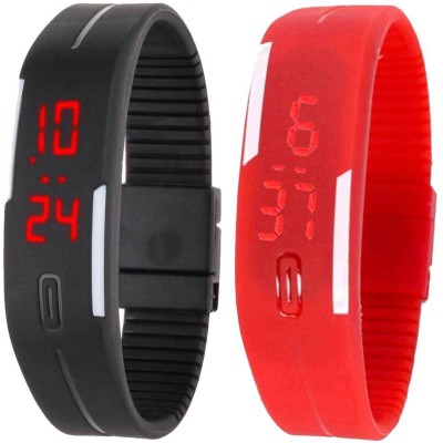 NS18 Silicone Led Magnet Band Set of 2 Black And Red Digital Watch  - For Boys & Girls   Watches  (NS18)