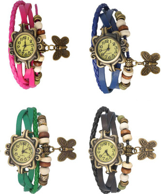 

Kissu Vintage Rakhi Combo of 4 Pink, Green, Blue And Black Watch - For Women