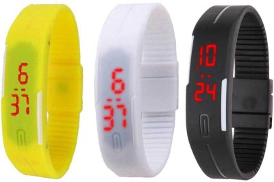 NS18 Silicone Led Magnet Band Combo of 3 Yellow, White And Black Digital Watch  - For Boys & Girls   Watches  (NS18)