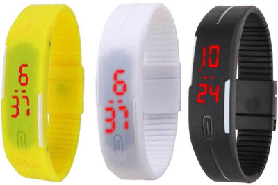 

Kissu Led Band Watch Combo of 3 Yellow, White And Black Watch - For Couple