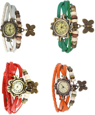 

Kissu Vintage Rakhi Combo of 4 White, Red, Green And Orange Watch - For Women