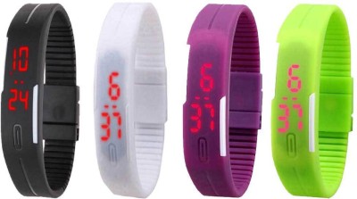NS18 Silicone Led Magnet Band Combo of 4 Black, White, Purple And Green Digital Watch  - For Boys & Girls   Watches  (NS18)