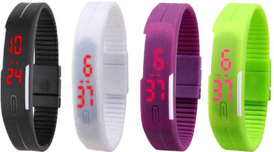 NS18 Silicone Led Magnet Band Combo of 4 Black, White, Purple And Green Digital Watch  - For Boys & Girls   Watches  (NS18)