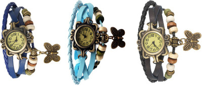 

Kissu Vintage Rakhi Watch Combo of 3 Blue, Sky Blue And Black Watch - For Women