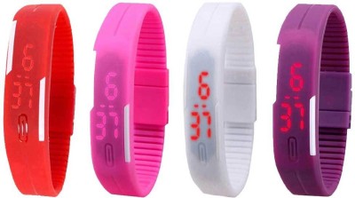 NS18 Silicone Led Magnet Band Watch Combo of 4 Red, Pink, White And Purple Digital Watch  - For Couple   Watches  (NS18)