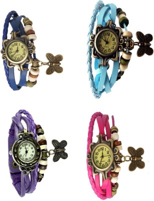 NS18 Vintage Butterfly Rakhi Combo of 4 Blue, Purple, Sky Blue And Pink Analog Watch  - For Women   Watches  (NS18)