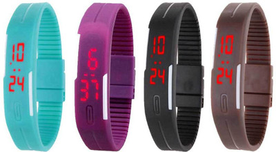 

NS18 Silicone Led Magnet Band Combo of 4 Sky Blue, Purple, Black And Brown Watch - For Boys & Girls