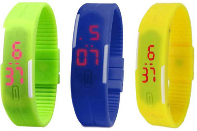 

Kissu Led Magnet Band Combo of 3 Green, Blue And Yellow Watch - For Men & Women