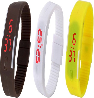 Twok Combo of Led Band Brown + White + Yellow Digital Watch  - For Men & Women   Watches  (Twok)