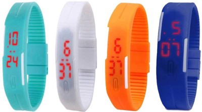 NS18 Silicone Led Magnet Band Combo of 4 Sky Blue, White, Orange And Blue Digital Watch  - For Boys & Girls   Watches  (NS18)