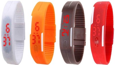 NS18 Silicone Led Magnet Band Watch Combo of 4 White, Orange, Brown And Red Digital Watch  - For Couple   Watches  (NS18)