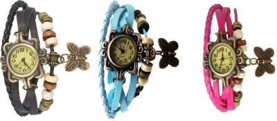 NS18 Vintage Butterfly Rakhi Watch Combo of 3 Black, Sky Blue And Pink Watch  - For Women   Watches  (NS18)