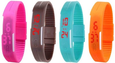 NS18 Silicone Led Magnet Band Combo of 4 Pink, Brown, Sky Blue And Orange Digital Watch  - For Boys & Girls   Watches  (NS18)