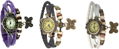 NS18 Vintage Butterfly Rakhi Watch Combo of 3 Purple, Black And White Analog Watch  - For Women   Watches  (NS18)