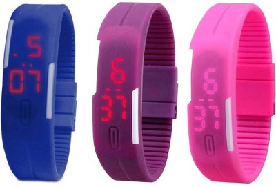 NS18 Silicone Led Magnet Band Combo of 3 Blue, Purple And Pink Digital Watch  - For Boys & Girls   Watches  (NS18)