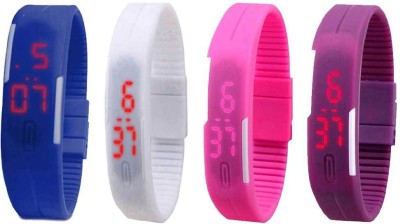 NS18 Silicone Led Magnet Band Watch Combo of 4 Blue, White, Pink And Purple Digital Watch  - For Couple   Watches  (NS18)