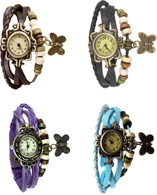 

NS18 Vintage Butterfly Rakhi Combo of 4 Brown, Purple, Black And Sky Blue Watch - For Women
