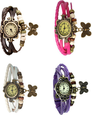 

Kissu Vintage Rakhi Combo of 4 Brown, White, Pink And Purple Watch - For Women