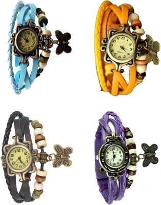 NS18 Vintage Butterfly Rakhi Combo of 4 Sky Blue, Black, Yellow And Purple Analog Watch  - For Women   Watches  (NS18)